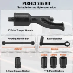VEVOR Torque Multiplier, 1 Inch Drive Lug Nut Wrench/Multiplier Heavy Duty Torque Multiplier Wrench Set, 1:64 6,800N.m Lug Nut Remover, Includes 4 Sockets (21-41mm) and Storage Case