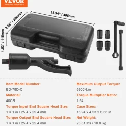 VEVOR Torque Multiplier, 1 Inch Drive Lug Nut Wrench/Multiplier Heavy Duty Torque Multiplier Wrench Set, 1:64 6,800N.m Lug Nut Remover, Includes 4 Sockets (21-41mm) and Storage Case