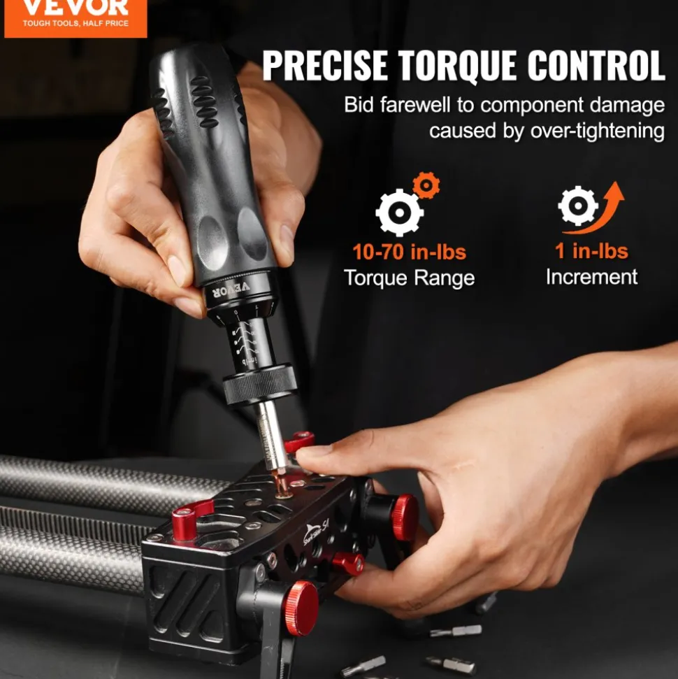 VEVOR Torque Screwdriver, 1/4" Drive Screwdriver Torque Wrench, Electrician Torque Screwdriver with Scale, 10-70 in/lbs Torque Range, 1 in-lbs Torque Increment Torque Screwdriver with Bits & Case