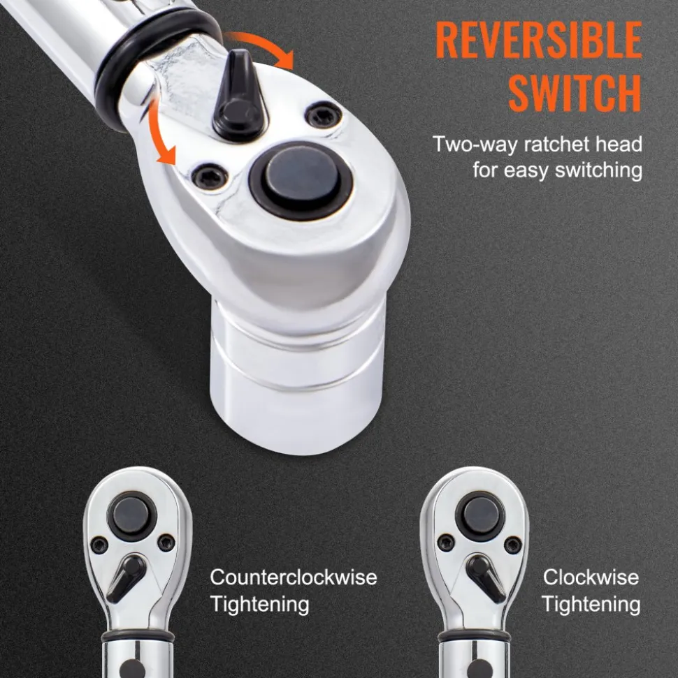 VEVOR Torque Wrench, 10-150ft.lb/14-204n.m 1/2-inch Drive Click Torque Wrench, Dual-Direction Adjustable Torque Wrench Set, Mechanical Dual Range Scales Torque Wrench Kit with Adapters Extension Rod