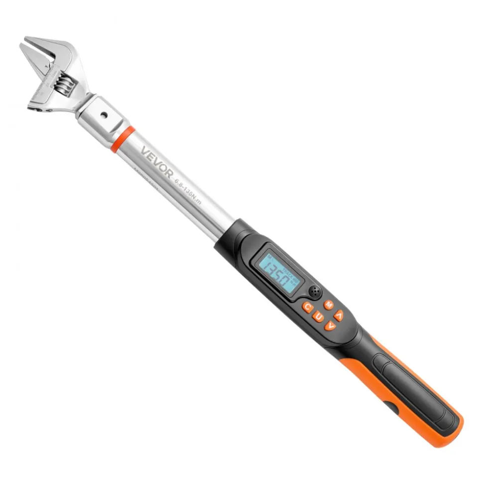 VEVOR Torque Wrench 0-1.5 in Adjustable Jaw Opening Digital Torque Wrench, Open-End Jaw, 4 Display Units, ±2% Accuracy, LCD Screen, with Buzzer and LED Indicator, for Pipe and Automotive Repair