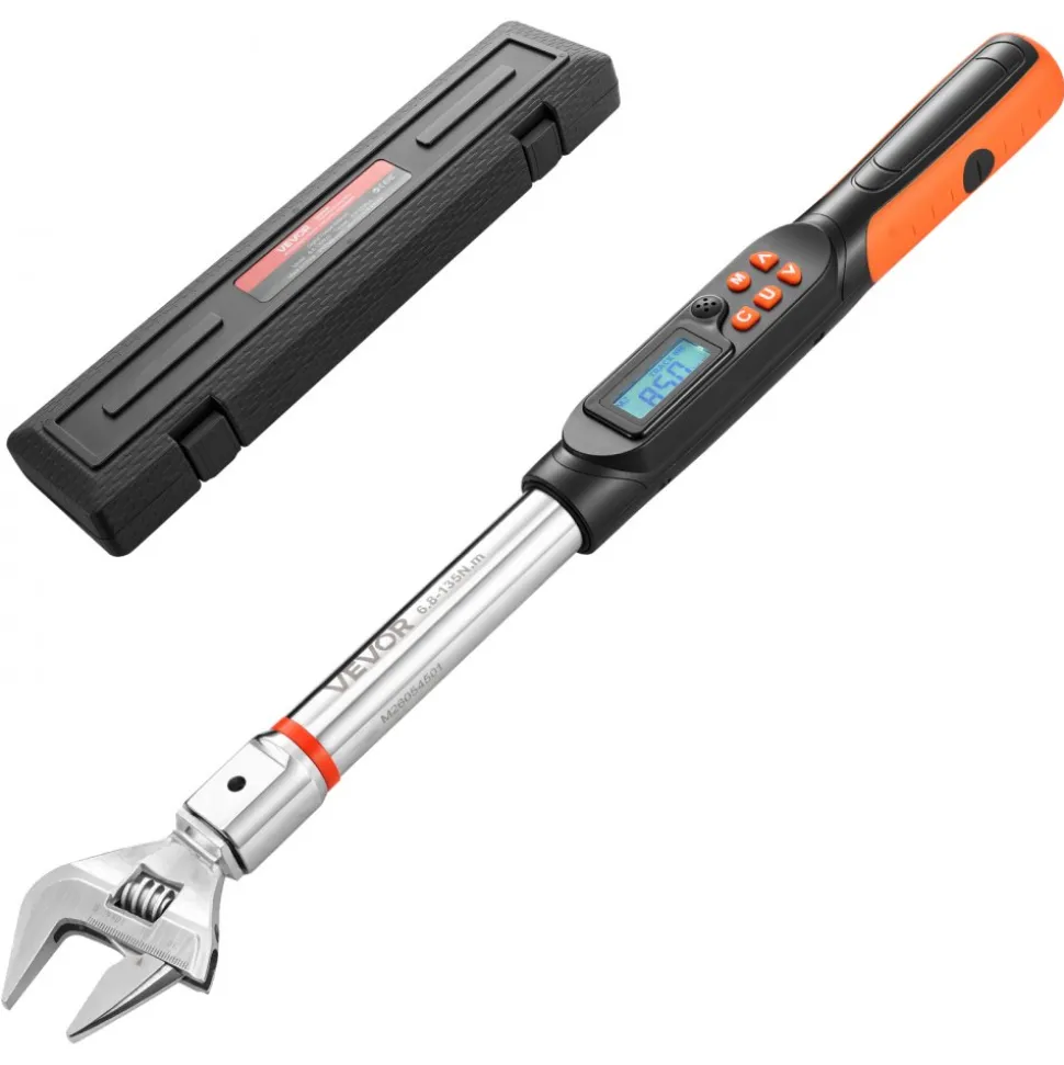 VEVOR Torque Wrench 0-1.5 in Adjustable Jaw Opening Digital Torque Wrench, Open-End Jaw, 4 Display Units, ±2% Accuracy, LCD Screen, with Buzzer and LED Indicator, for Pipe and Automotive Repair