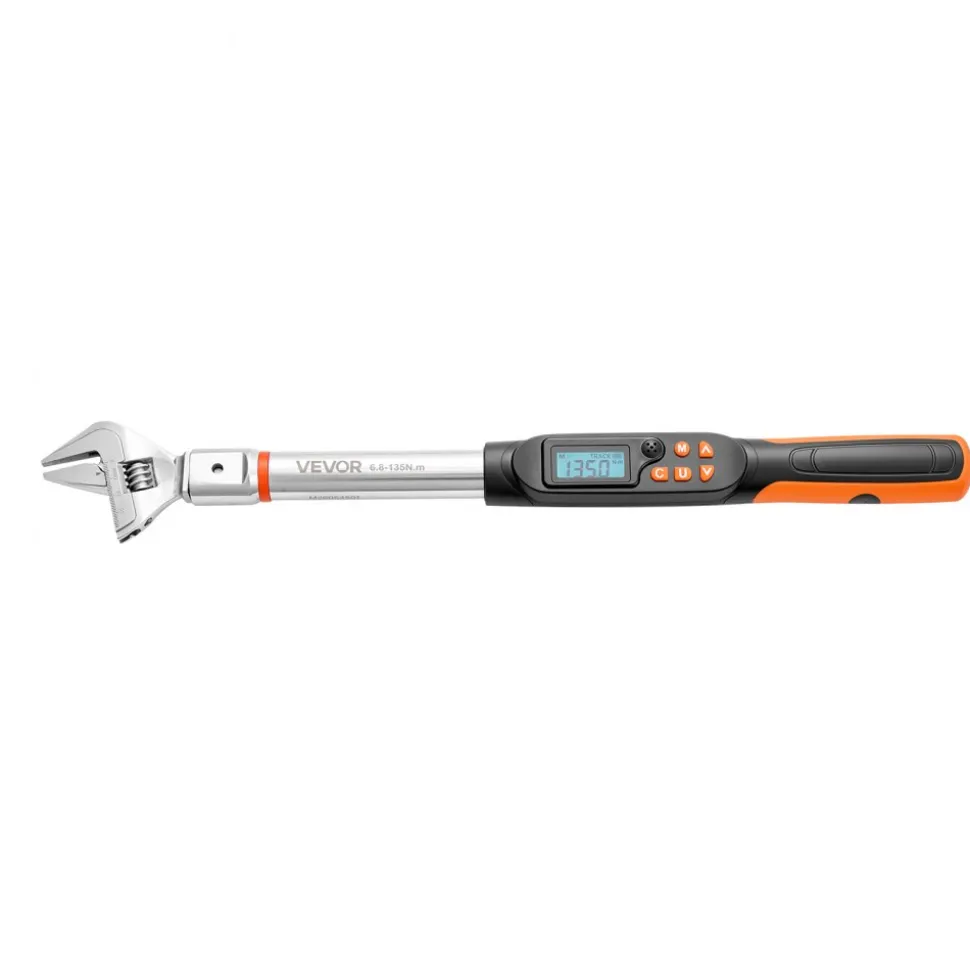 VEVOR Torque Wrench 0-1.5 in Adjustable Jaw Opening Digital Torque Wrench, Open-End Jaw, 4 Display Units, ±2% Accuracy, LCD Screen, with Buzzer and LED Indicator, for Pipe and Automotive Repair