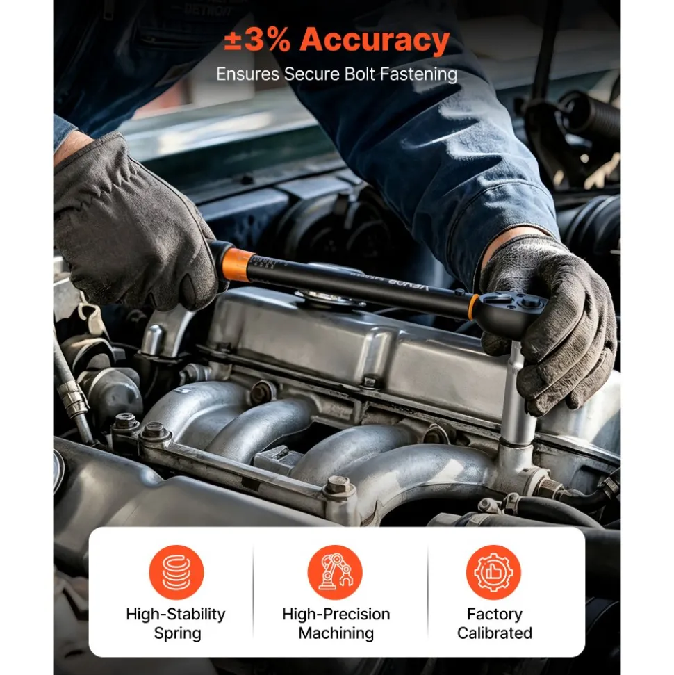 VEVOR Torque Wrench 3/8-inch Drive Click Torque Wrench Dual Scale Readings, 5-45 lbf-ft / 6.8-61.2 N.m, ±3% High Precision, with Spark Plug Sockets, Bits, Universal Joint, Extension Bar, Storage Case