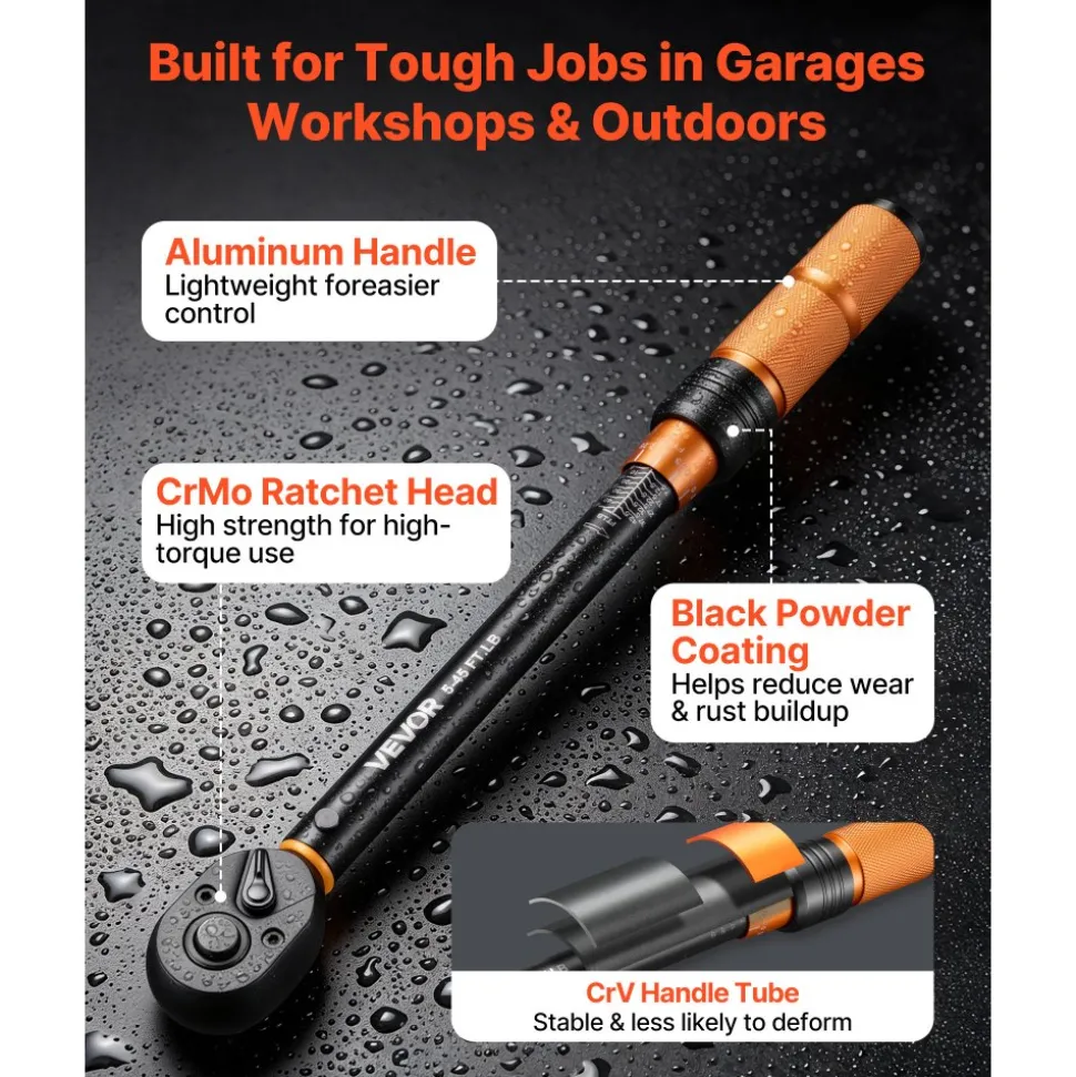 VEVOR Torque Wrench 3/8-inch Drive Click Torque Wrench Dual Scale Readings, 5-45 lbf-ft / 6.8-61.2 N.m, ±3% High Precision, with Spark Plug Sockets, Bits, Universal Joint, Extension Bar, Storage Case