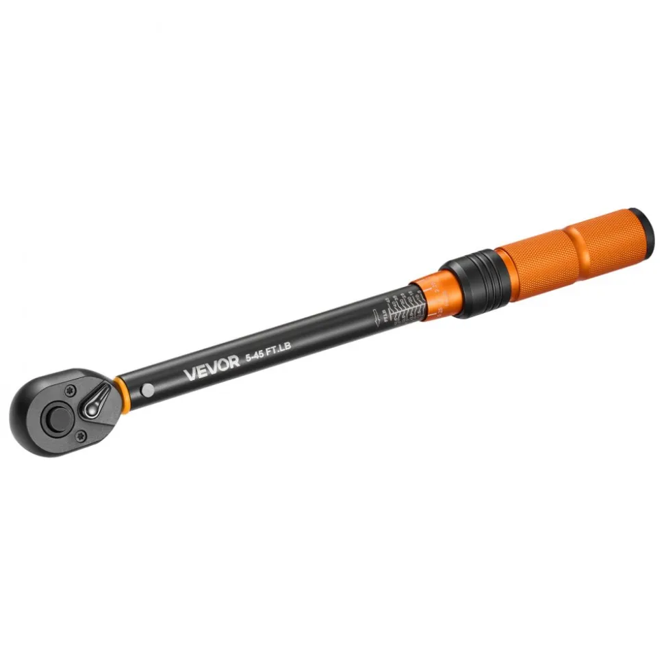 VEVOR Torque Wrench 3/8-inch Drive Click Torque Wrench Dual Scale Readings, 5-45 lbf-ft / 6.8-61.2 N.m, ±3% High Precision, with Spark Plug Sockets, Bits, Universal Joint, Extension Bar, Storage Case