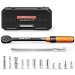 VEVOR Torque Wrench 3/8-inch Drive Click Torque Wrench Dual Scale Readings, 5-45 lbf-ft / 6.8-61.2 N.m, ±3% High Precision, with Spark Plug Sockets, Bits, Universal Joint, Extension Bar, Storage Case