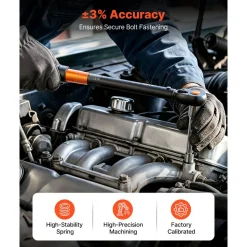 VEVOR Torque Wrench, 1/2-inch Drive Click Torque Wrench, 14.8-162.4 lbf-ft / 20-220 N.m, Dual Scale Readings, ±3% High Precision, with Extension Bar, Adapter and Storage Case, for Automotive Repair