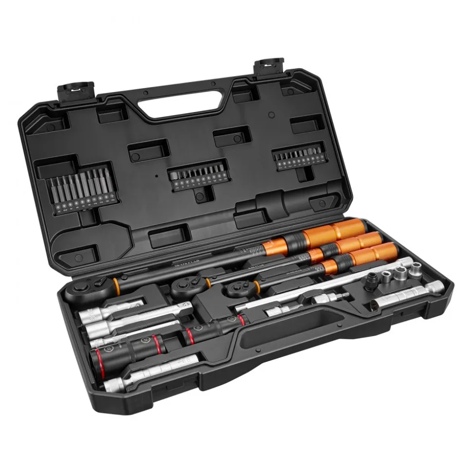 VEVOR Torque Wrench Set 1/4" 3/8" 1/2" Drive Click Torque Wrench 47-Piece, Dual Scale Readings, ±3% High Precision, with Spark Plug Sockets, Bits, Extension Bars, Storage Case, for Automotive Repair
