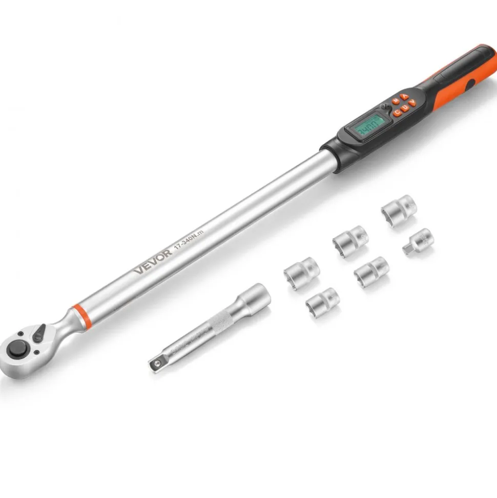 VEVOR Torque Wrench Set 1/2" Drive Digital Torque Wrench 4 Display Units, ±2% Accuracy, LCD Screen, with Buzzer and LED Indicator, with Sockets, Extension Bar, Adapter, for Automotive Repair