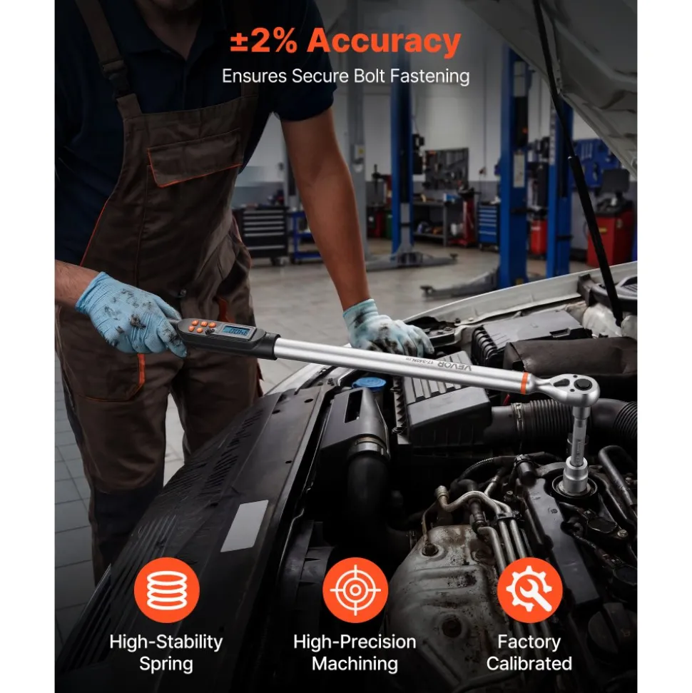 VEVOR Torque Wrench Set 1/2" Drive Digital Torque Wrench 4 Display Units, ±2% Accuracy, LCD Screen, with Buzzer and LED Indicator, with Sockets, Extension Bar, Adapter, for Automotive Repair