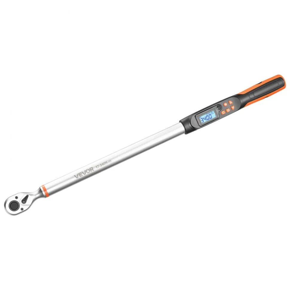 VEVOR Torque Wrench Set 1/2" Drive Digital Torque Wrench 4 Display Units, ±2% Accuracy, LCD Screen, with Buzzer and LED Indicator, with Sockets, Extension Bar, Adapter, for Automotive Repair