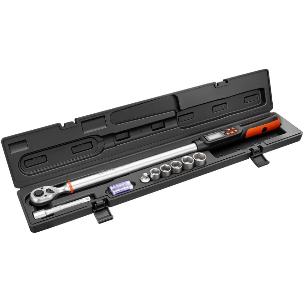 VEVOR Torque Wrench Set 1/2" Drive Digital Torque Wrench 4 Display Units, ±2% Accuracy, LCD Screen, with Buzzer and LED Indicator, with Sockets, Extension Bar, Adapter, for Automotive Repair