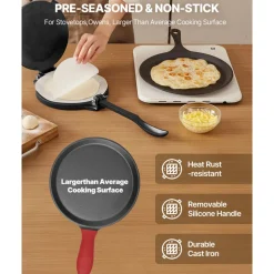 VEVOR Tortilla Press, 10 Inch Cast Iron Tortilla and Roti Maker, Heavy Duty Tortilladora Press, Pataconera Makers with Handle and 100 Pcs Parchment Paper, Dough Taco Press for Flour Tortilla, Tawa