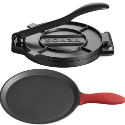 VEVOR Tortilla Press, 10 Inch Cast Iron Tortilla and Roti Maker, Heavy Duty Tortilladora Press, Pataconera Makers with Handle and 100 Pcs Parchment Paper, Dough Taco Press for Flour Tortilla, Tawa