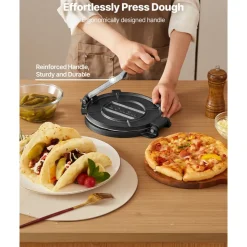 VEVOR Tortilla Press, 8 Inch Cast Iron Tortilla and Roti Maker, Heavy Duty Tortilladora Press, Pataconera Makers with Handle and 100 Pcs Parchment Paper, Dough Taco Press for Flour Tortilla, Tawa