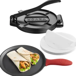 VEVOR Tortilla Press, 8 Inch Cast Iron Tortilla and Roti Maker, Heavy Duty Tortilladora Press, Pataconera Makers with Handle and 100 Pcs Parchment Paper, Dough Taco Press for Flour Tortilla, Tawa