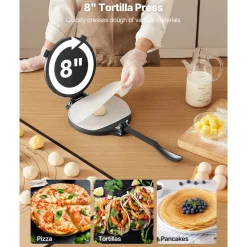 VEVOR Tortilla Press, 8 Inch Cast Iron Tortilla and Roti Maker, Heavy Duty Tortilladora Press, Pataconera Makers with Handle and 100 Pcs Parchment Paper, Dough Taco Press for Flour Tortilla, Tawa