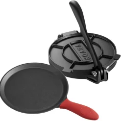 VEVOR Tortilla Press, 8 Inch Cast Iron Tortilla and Roti Maker, Heavy Duty Tortilladora Press, Pataconera Makers with Handle and 100 Pcs Parchment Paper, Dough Taco Press for Flour Tortilla, Tawa