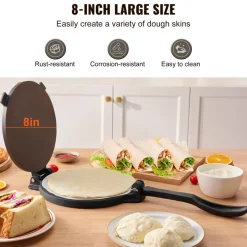 VEVOR Tortilla Press, 8 Inch Tortilla and Roti Maker, Cast Iron Heavy Duty Tortilladora Press, Pre-Seasoned Pataconera Maker with 100 Pcs Parchment Paper, Dough Maker for Flour Tortilla, Tawa, Silver