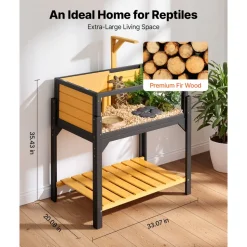 VEVOR Tortoise Habitat 2-Room Wooden Tortoise House Built-in Lamp Stand, for Small Animals Indoor Outdoor, Storage Shelf, Large Turtle Enclosure Reptile Cage with Openable Roof & Viewing Window