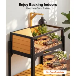 VEVOR Tortoise Habitat 2-Room Wooden Tortoise House Built-in Lamp Stand, for Small Animals Indoor Outdoor, Storage Shelf, Large Turtle Enclosure Reptile Cage with Openable Roof & Viewing Window