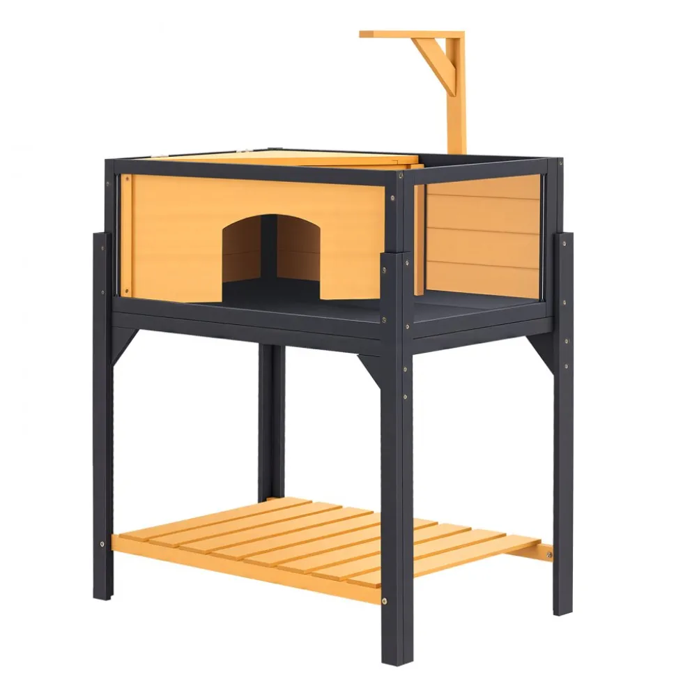 VEVOR Tortoise Habitat 2-Room Wooden Tortoise House Built-in Lamp Stand, for Small Animals Indoor Outdoor, Storage Shelf, Large Turtle Enclosure Reptile Cage with Openable Roof & Viewing Window