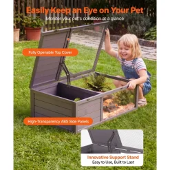 VEVOR Tortoise Habitat 2-Room Wooden Tortoise House with Pull-Out Tray, for Small Animals Indoor Outdoor, Lamp Stand, Large Turtle Enclosure Reptile Cage with Openable Roof, Acrylic Viewing Window
