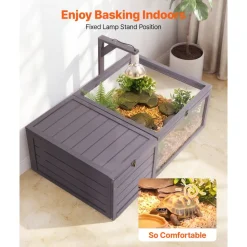 VEVOR Tortoise Habitat 2-Room Wooden Tortoise House with Pull-Out Tray, for Small Animals Indoor Outdoor, Lamp Stand, Large Turtle Enclosure Reptile Cage with Openable Roof, Acrylic Viewing Window