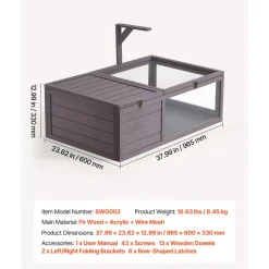 VEVOR Tortoise Habitat 2-Room Wooden Tortoise House with Pull-Out Tray, for Small Animals Indoor Outdoor, Lamp Stand, Large Turtle Enclosure Reptile Cage with Openable Roof, Acrylic Viewing Window