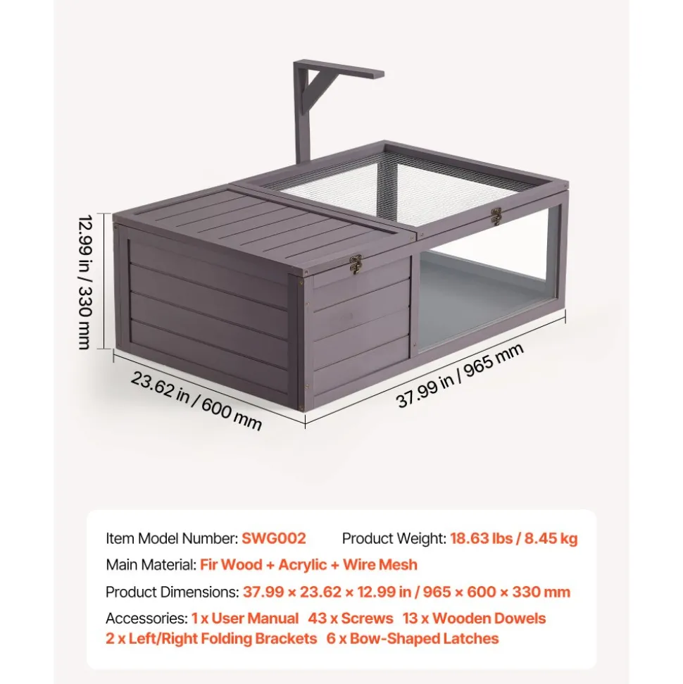 VEVOR Tortoise Habitat 2-Room Wooden Tortoise House with Pull-Out Tray, for Small Animals Indoor Outdoor, Lamp Stand, Large Turtle Enclosure Reptile Cage with Openable Roof, Acrylic Viewing Window