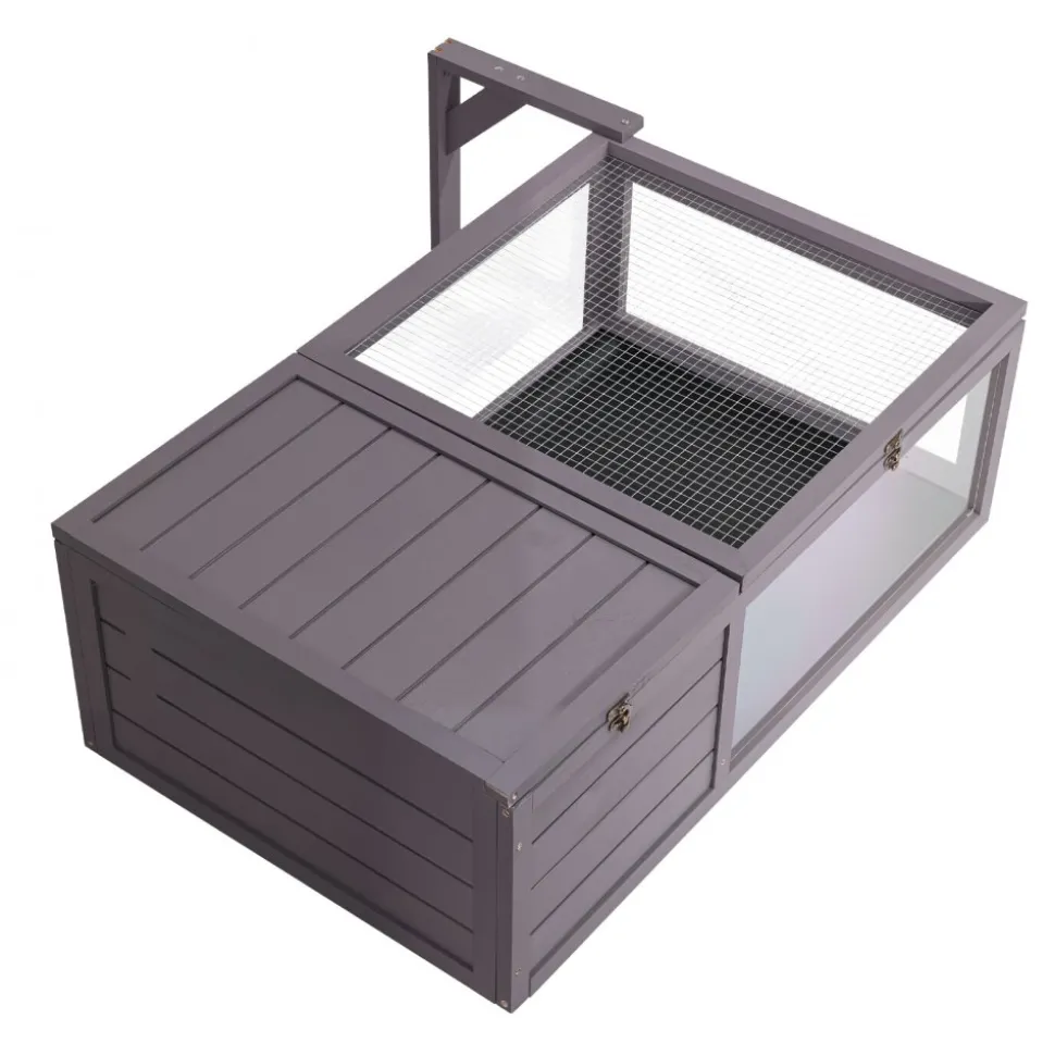 VEVOR Tortoise Habitat 2-Room Wooden Tortoise House with Pull-Out Tray, for Small Animals Indoor Outdoor, Lamp Stand, Large Turtle Enclosure Reptile Cage with Openable Roof, Acrylic Viewing Window