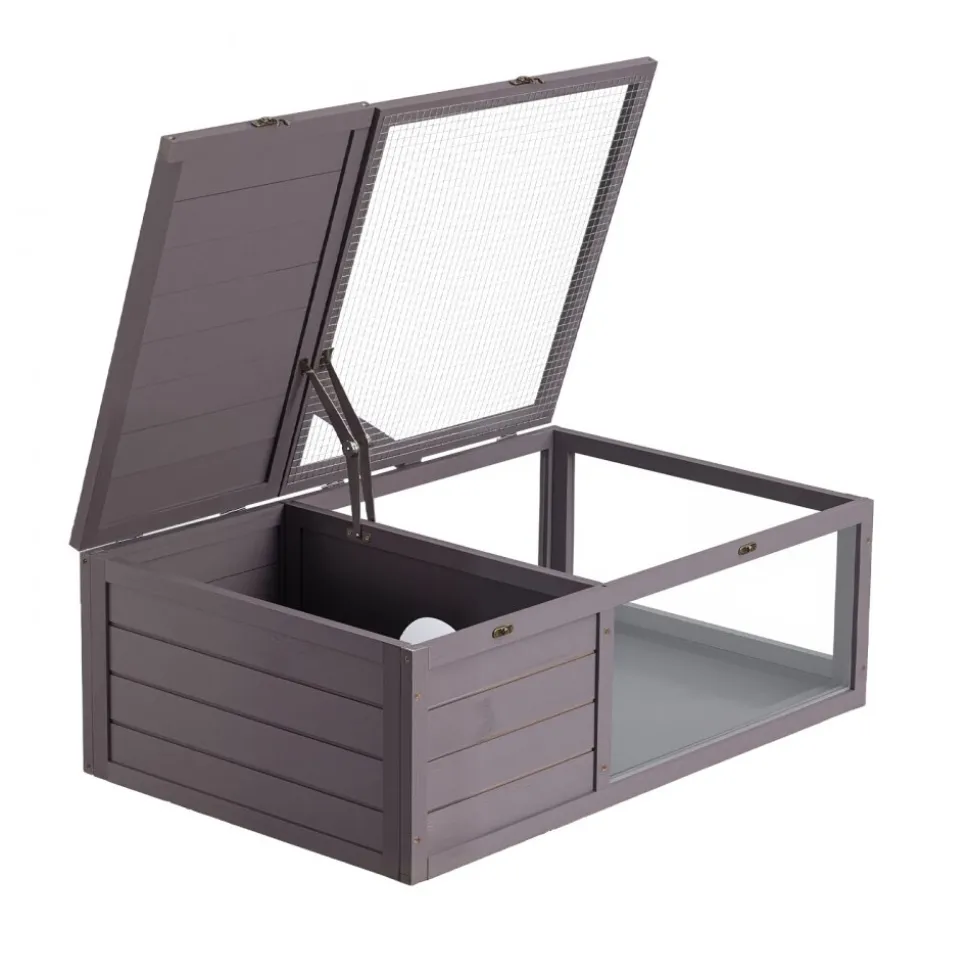 VEVOR Tortoise Habitat 2-Room Wooden Tortoise House with Pull-Out Tray, for Small Animals Indoor Outdoor, Lamp Stand, Large Turtle Enclosure Reptile Cage with Openable Roof, Acrylic Viewing Window
