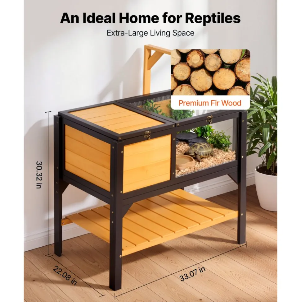 VEVOR Tortoise Habitat 4-Room Wooden Tortoise House with Balcony 2 Stories, for Small Animals Indoor Outdoor, Built-in Ramp, Indoor Large Turtle Enclosure Reptile Cage with Openable Roof, Viewing Area