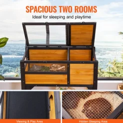VEVOR Tortoise Habitat, Wooden Tortoise House Indoor & Outdoor, Rolling Tortoise Enclosure with Light Stand, Reptile Enclosure Small Animal Cage with Stand Legs, Wheels, for Gecko, Lizard, Snake