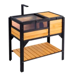 VEVOR Tortoise Habitat, Wooden Tortoise House Indoor & Outdoor, Rolling Tortoise Enclosure with Light Stand, Reptile Enclosure Small Animal Cage with Stand Legs, Wheels, for Gecko, Lizard, Snake