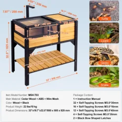 VEVOR Tortoise Habitat, Wooden Tortoise House Indoor & Outdoor, Rolling Tortoise Enclosure with Light Stand, Reptile Enclosure Small Animal Cage with Stand Legs, Wheels, for Gecko, Lizard, Snake