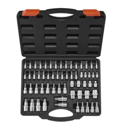 VEVOR Torx Bit Socket and External Torx Socket Set, 60-Piece T6-T70, TT6-TT70, TP8-TP60, E4-E24, S2 Alloy Steel and Cr-V Steel, 1/4 in, 3/8 in, and 1/2 in Drives, with Enhanced Storage Case, Hand Use