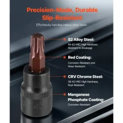 VEVOR Torx Bit Socket and External Torx Socket Set, 31-Piece T8-T70 and E4-E24, S2 Alloy Steel and Cr-V Steel, 1/4 in, 3/8 in, and 1/2 in Drives, with Adapter and Enhanced Storage Case, for Automotive