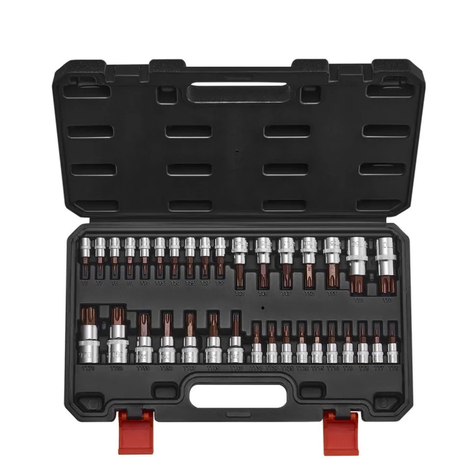 VEVOR Torx Bit Socket Set, 34-Piece Solid Star and Tamper Proof T6-T70, S2 Alloy Steel and Cr-V Steel, 1/4 in, 3/8 in, and 1/2 in Drives, with Enhanced Storage Case, Torx Sockets for Hand Use