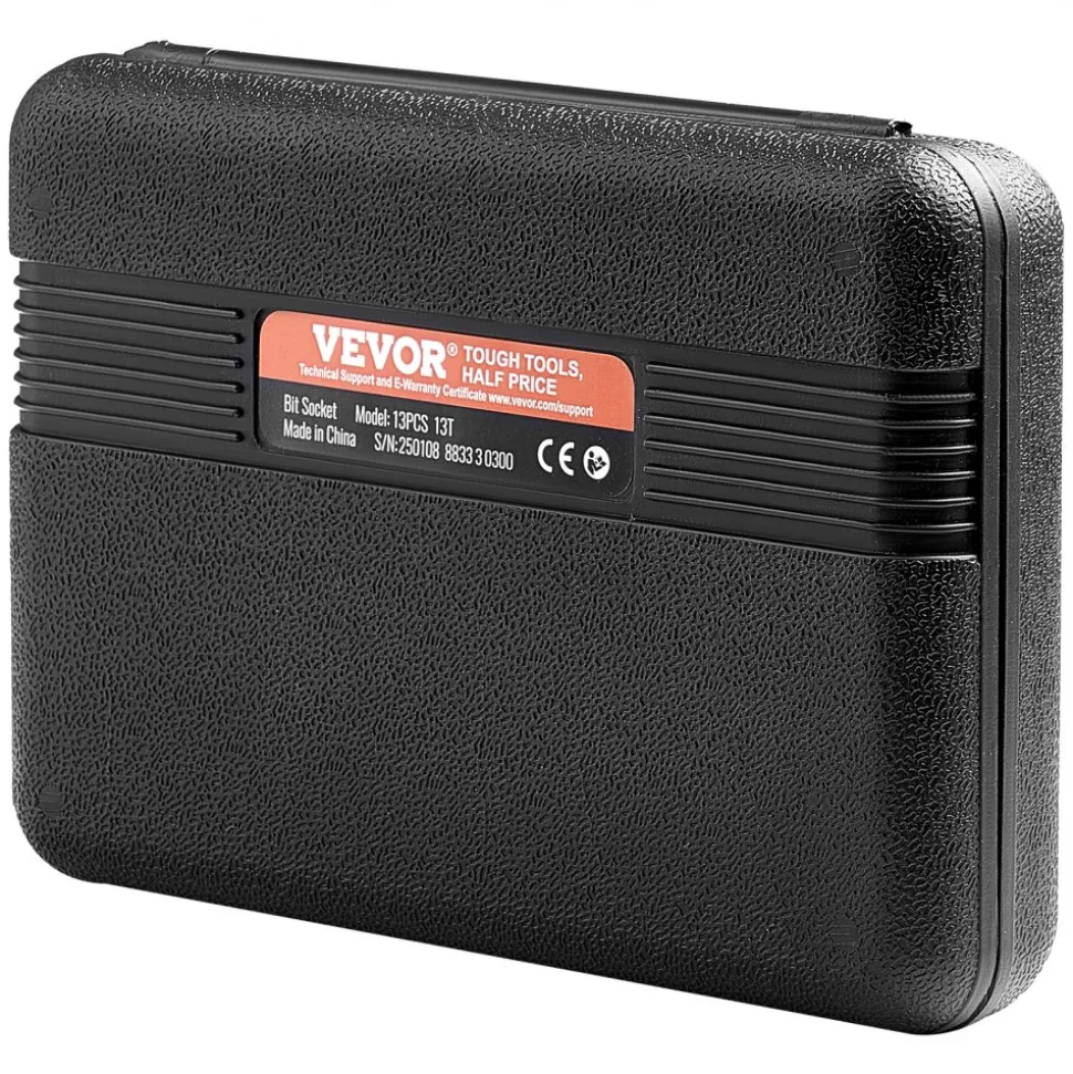 VEVOR Torx Bit Socket Set, 13-Piece Star T8 - T60 Set, S2 Alloy Steel and Cr-V Steel, 1/4 in, 3/8 in, and 1/2 in Drives, with Enhanced Storage Case, Torx Sockets for Hand Use, Mechanics, Auto Repair
