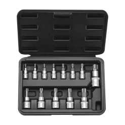 VEVOR Torx Bit Socket Set, 13-Piece Star T8 - T60 Set, S2 Alloy Steel and Cr-V Steel, 1/4 in, 3/8 in, and 1/2 in Drives, with Enhanced Storage Case, Torx Sockets for Hand Use, Mechanics, Auto Repair