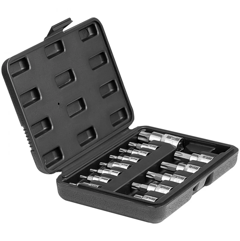 VEVOR Torx Bit Socket Set, 13-Piece Star T8 - T60 Set, S2 Alloy Steel and Cr-V Steel, 1/4 in, 3/8 in, and 1/2 in Drives, with Enhanced Storage Case, Torx Sockets for Hand Use, Mechanics, Auto Repair