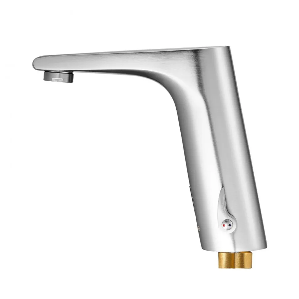 VEVOR Touchless Bathroom Sink Faucet, Automatic Motion Sensor Restroom Toilet Faucet, HandsFree Adjustable Cold Hot Single Handle Water Mixer Battery Operated for 9/16 in Pipe,Brushed Nickel Silver