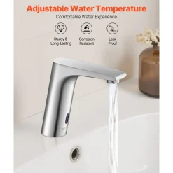 VEVOR Touchless Bathroom Sink Faucet, Automatic Motion Sensor Restroom Toilet Faucet, HandsFree Adjustable Cold Hot Single Handle Water Mixer Battery Operated for 9/16 in Pipe,Brushed Nickel Silver