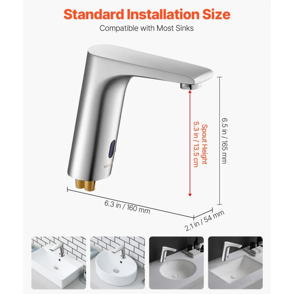 VEVOR Touchless Bathroom Sink Faucet, Automatic Motion Sensor Restroom Toilet Faucet, HandsFree Adjustable Cold Hot Single Handle Water Mixer Battery Operated for 9/16 in Pipe,Brushed Nickel Silver