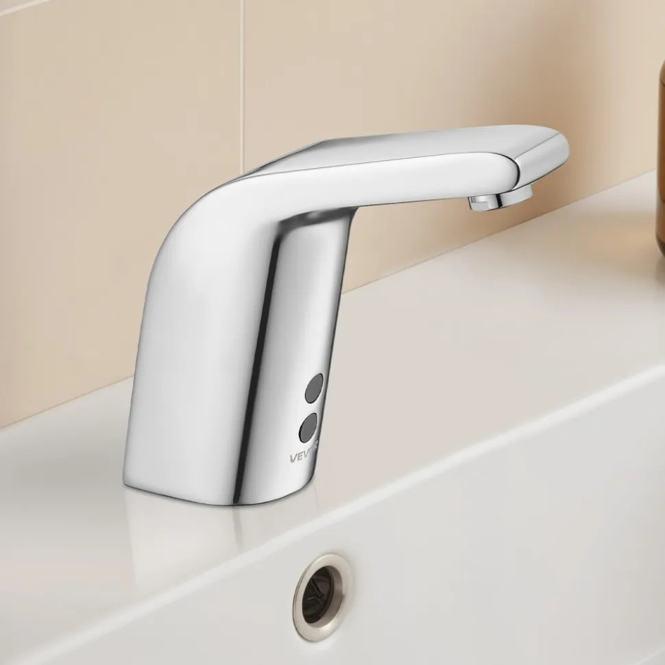 VEVOR Touchless Bathroom Sink Faucet, Automatic Motion Sensor Restroom Toilet Faucet with Hole Cover Plate, Battery Operated,Adjustable Temp for 9/16 in Pipe Commercial Lavatory,Brushed Nickel Silver