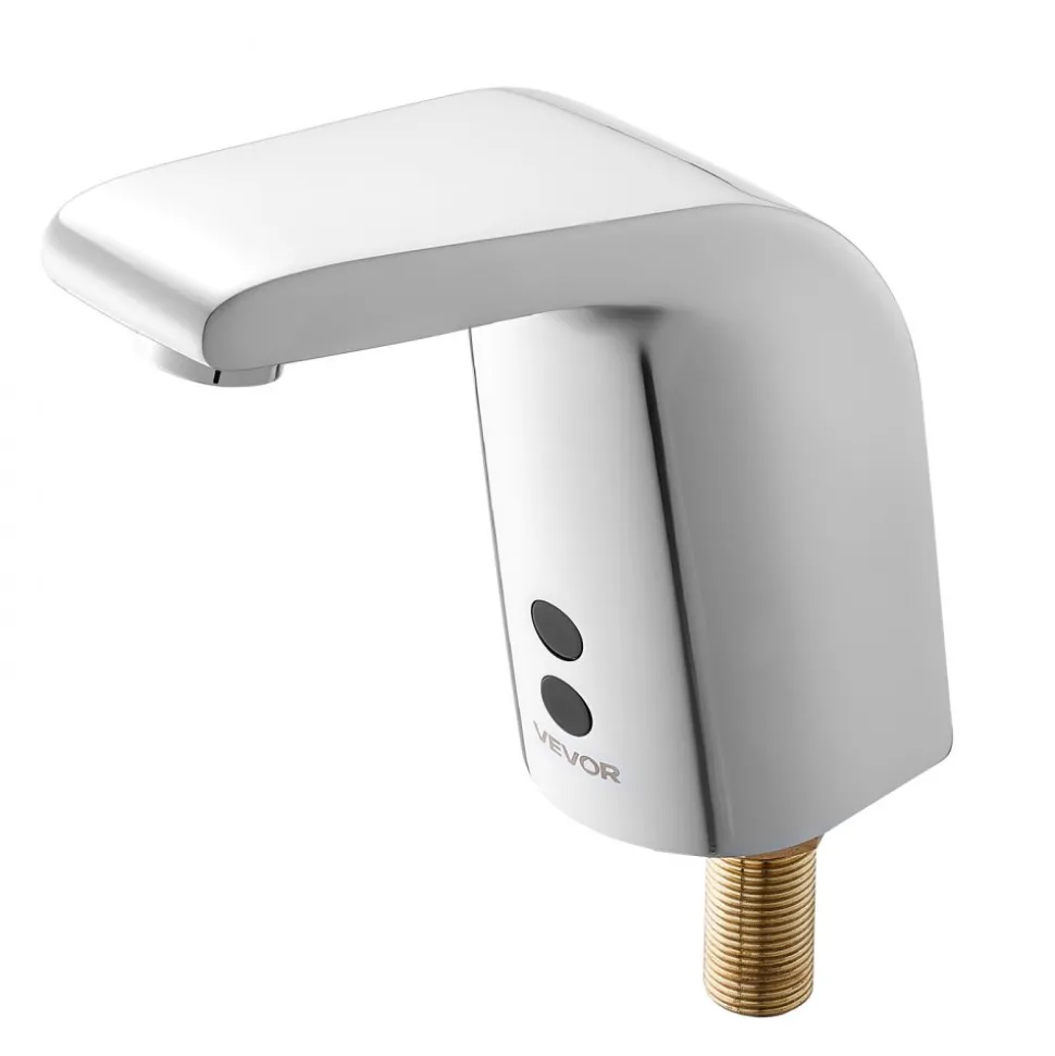VEVOR Touchless Bathroom Sink Faucet, Automatic Motion Sensor Restroom Toilet Faucet with Hole Cover Plate, Battery Operated,Adjustable Temp for 9/16 in Pipe Commercial Lavatory,Brushed Nickel Silver