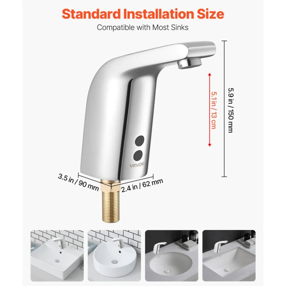 VEVOR Touchless Bathroom Sink Faucet, Automatic Motion Sensor Restroom Toilet Faucet with Hole Cover Plate, Battery Operated,Adjustable Temp for 9/16 in Pipe Commercial Lavatory,Brushed Nickel Silver