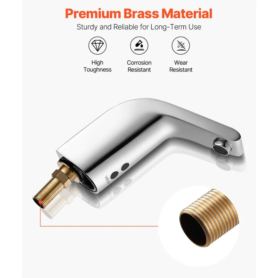 VEVOR Touchless Bathroom Sink Faucet, Automatic Motion Sensor Restroom Toilet Faucet with Hole Cover Plate, Battery Operated,Adjustable Temp for 9/16 in Pipe Commercial Lavatory,Brushed Nickel Silver